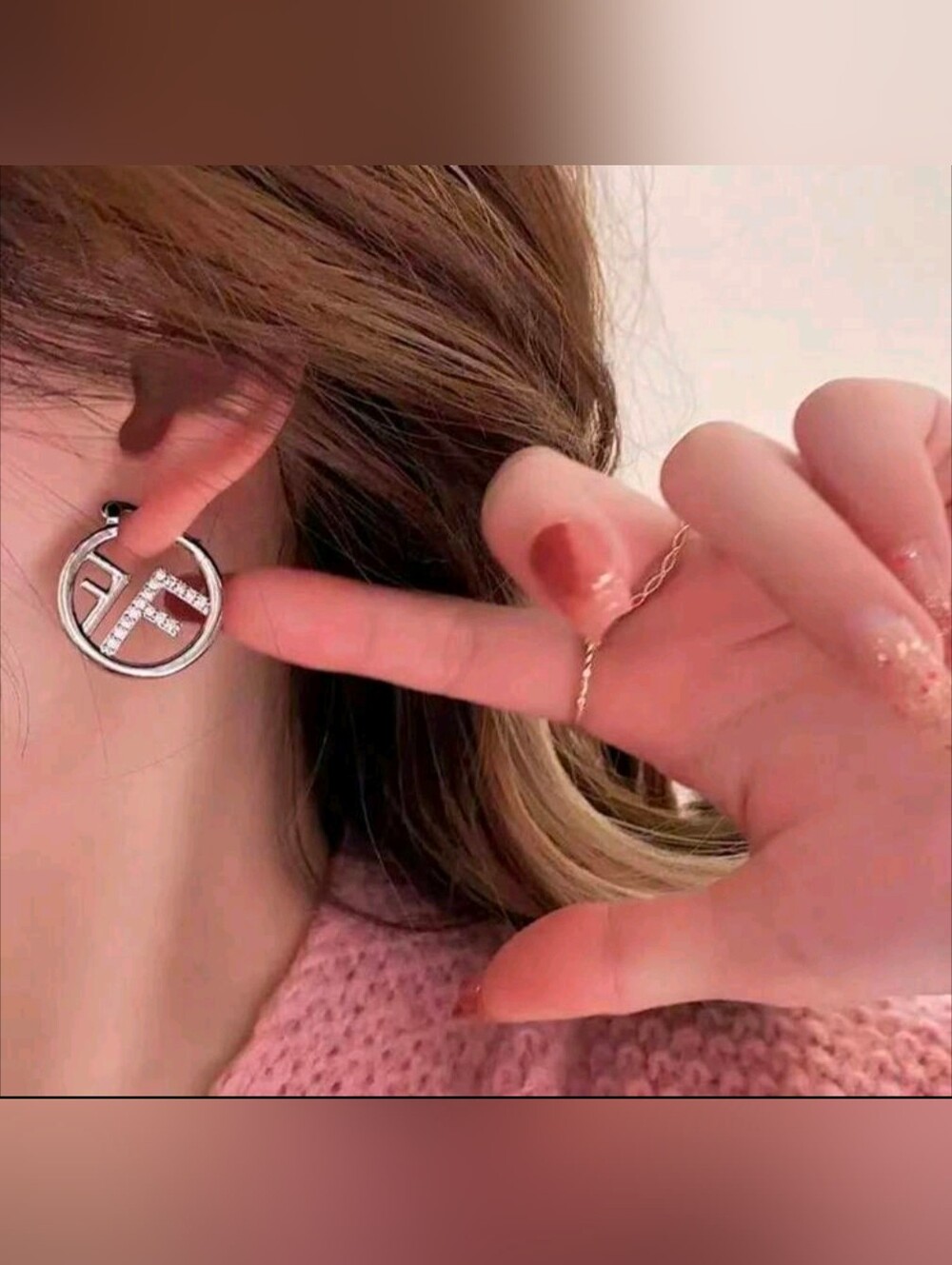 Crystal Hoop Accent Silver Circle Logo  Earrings - Inspired Fashion Jewelry